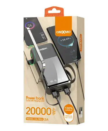 מטען נייד דגם PB52 קיבולת 20,000mAh מגיע עם 4 כבלים