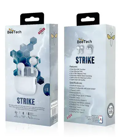 אוזניות בלוטוס TWS דגם Strike מבית BeeTech