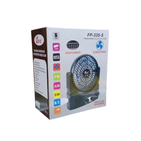 מאוורר משולב רדיו ורמקול בלוטוס טעינה סולארית/USB, כולל פנס לד חזק