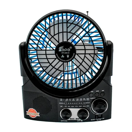 מאוורר משולב רדיו ורמקול בלוטוס טעינה סולארית/USB, כולל פנס לד חזק