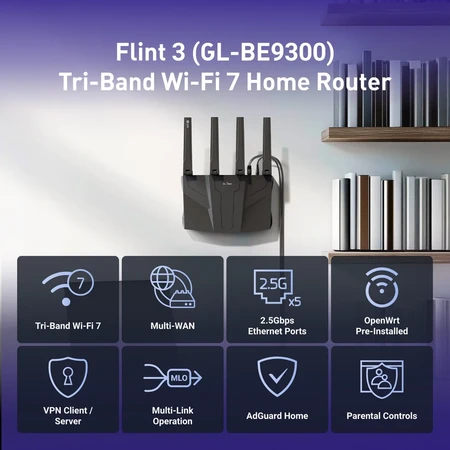 נתב ביתי Wi-Fi 7 בעל ביצועים גבוהים GL-iNet | GL-BE9300