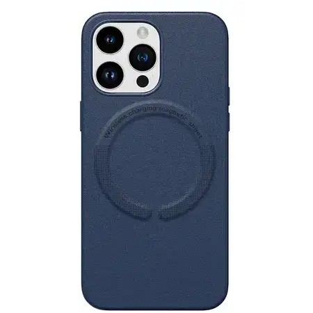 כיסוי קטיפה דמוי עור MagSafe ל- iPhone 13 Pro - כחול