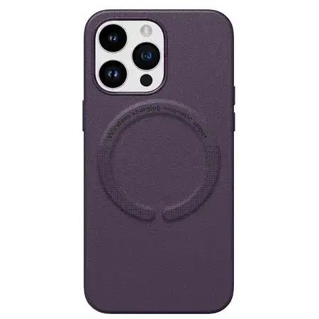 כיסוי קטיפה דמוי עור MagSafe ל- iPhone 13 Pro - סגול כהה