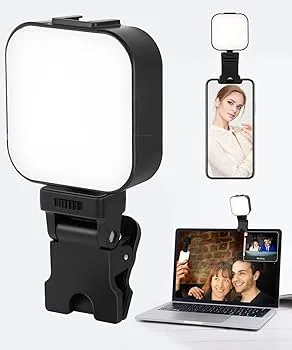 תאורת סלפי ניידת LED מקצועית עם קליפס – 3 מצבי תאורה (לבן, צהוב, RGB) Nordic