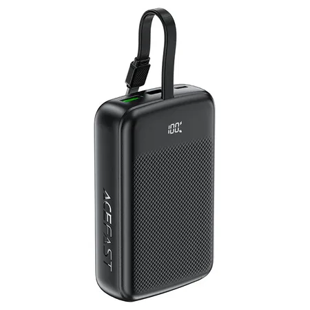 מטען נייד (סוללת גיבוי) 20000mAh לטעינה מהירה PD 22.5W עם כבל טעינה USB-C מובנה, שחור